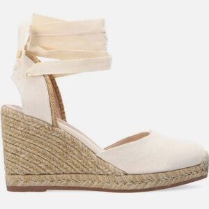 Stuart Weitzman Cream Espadrille Wedges with Ankle Strap
